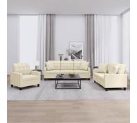 Vidaxl Ensemble De Canapés 3 Pcs Avec Coussins Crème Similicuir
