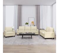 Vidaxl Ensemble De Canapés 3 Pcs Avec Coussins Crème Similicuir