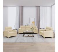 Vidaxl Ensemble De Canapés 3 Pcs Avec Coussins Crème Tissu