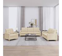 Vidaxl Ensemble De Canapés 3 Pcs Avec Coussins Crème Tissu