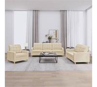 vidaXL Ensemble de canapés 3 pcs avec coussins Crème Tissu Crème G