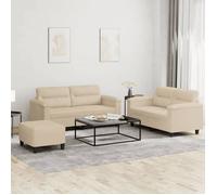 Vidaxl Ensemble De Canapés 3 Pcs Avec Coussins Crème Tissu Microfibre