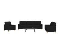 Vidaxl Ensemble De Canapés 3 Pcs Avec Coussins Décoratifs Noir Tissu Noir
