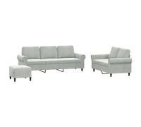 vidaXL Ensemble de canapés 3 pcs, coussins, accoudoirs et repose-pied – Gris clair velours