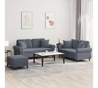Vidaxl Ensemble De Canapés 3 Pcs Avec Coussins Gris Foncé Velours Gris