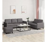 vidaXL Ensemble de canapés 3 pcs avec coussins Gris Similicuir