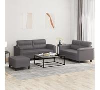 Vidaxl Ensemble De Canapés 3 Pcs Avec Coussins Gris Similicuir Gris