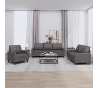 Vidaxl Ensemble De Canapés 3 Pcs Avec Coussins Gris Similicuir Gris