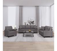 Vidaxl Ensemble De Canapés 3 Pcs Avec Coussins Gris Similicuir Gris