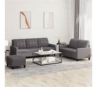 vidaXL Ensemble de canapés 3 pcs avec coussins Gris Similicuir Gris G