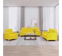 vidaXL Ensemble de canapés 3 pcs avec coussins jaune clair tissu