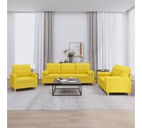 Vidaxl Ensemble De Canapés 3 Pcs Avec Coussins Jaune Clair Tissu Jaune