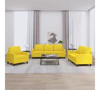 Ensemble de Canapés avec Coussins 3 pcs, Canapés avec Accoudoirs et Dossier, Ensemble de Meubles, Mobilier de Salon, Moderne, Jaune Clair Tissu