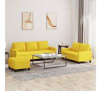 vidaXL Ensemble de Canapés avec Coussins 3 pcs, Canapés avec Accoudoirs et Dossier, Ensemble de Meubles avec Repose-pied Salon, Moderne, Jaune Clair Tissu 3201473 Jaune G
