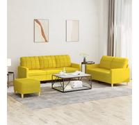 Vidaxl Ensemble De Canapés 3 Pcs Avec Coussins Jaune Clair Tissu Jaune