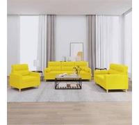 Vidaxl Ensemble De Canapés 3 Pcs Avec Coussins Jaune Clair Tissu Jaune