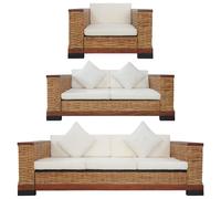 Vidaxl Ensemble De Canapés 3 Pcs Avec Coussins Marron Rotin Naturel Marron