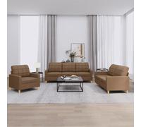 Vidaxl Ensemble De Canapés 3 Pcs Avec Coussins Marron Tissu Marron