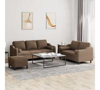 vidaXL Ensemble de Canapés avec Coussins 3 pcs, Canapés avec Accoudoirs et Dossier, Ensemble de Meubles avec Repose-Pied Salon, Moderne, Marron Tissu