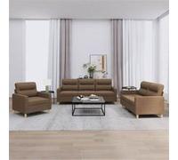 vidaXL Ensemble de canapés 3 pcs avec coussins Marron Tissu3201539 Marron G
