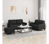 vidaXL Ensemble de canapés 3 pcs avec coussins Noir Similicuir