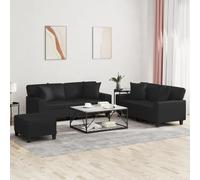 vidaXL Ensemble de canapés 3 pcs avec coussins noir similicuir