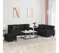 vidaXL Ensemble de canapés 3 pcs avec coussins noir similicuir