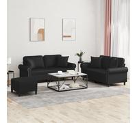 vidaXL Ensemble de canapés 3 pcs avec coussins noir similicuir