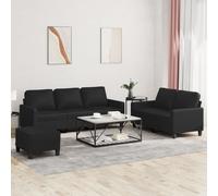 vidaXL Ensemble de canapés 3 pcs avec coussins Noir Similicuir