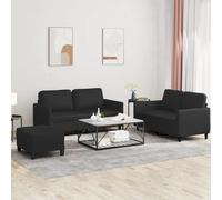vidaXL Ensemble de canapés 3 pcs avec coussins Noir Similicuir