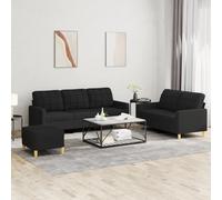 vidaXL Ensemble de canapés 3 pcs avec coussins Noir Tissu