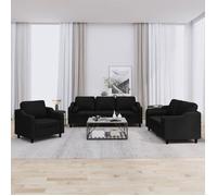 Vidaxl Ensemble De Canapés 3 Pcs Avec Coussins Noir Tissu Noir