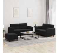 vidaXL Ensemble de Canapés avec Coussins 3 pcs, Canapés avec Accoudoirs et Dossier, Ensemble de Meubles avec Repose-Pied Salon, Moderne, Noir Tissu Microfibre