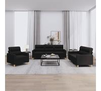 Vidaxl Ensemble De Canapés 3 Pcs Avec Coussins Noir Tissu Noir