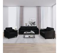 Vidaxl Ensemble De Canapés 3 Pcs Avec Coussins Noir Tissu Noir