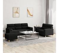 Vidaxl Ensemble De Canapés 3 Pcs Avec Coussins Noir Tissu Noir