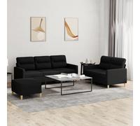 Vidaxl Ensemble De Canapés 3 Pcs Avec Coussins Noir Tissu Noir