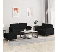 vidaXL Ensemble de canapés 3 pcs avec coussins tissu noir