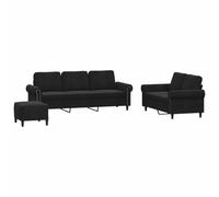 vidaXL Ensemble de canapés 3 pièces avec coussins, accoudoirs et repose-pied – Noir velours