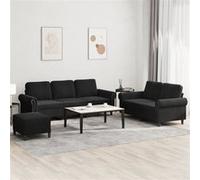 vidaXL Ensemble de canapés 3 pièces avec coussins, accoudoirs et repose-pied – Noir velours