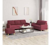 Vidaxl Ensemble De Canapés 3 Pcs Avec Coussins Rouge Bordeaux Tissu Rouge