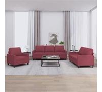 vidaXL Ensemble de canapés 3 pcs avec coussins Rouge bordeaux Tissu Rouge G