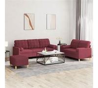 vidaXL Ensemble de canapés 3 pcs avec coussins rouge bordeaux tissu