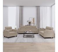 vidaXL Ensemble de canapés 3 pcs avec coussins – Tissu microfibre taupe/gris