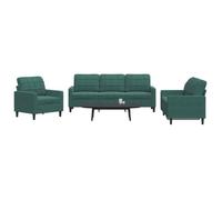Ensemble de canapés 3 pcs avec coussins Vert foncé Velours, canapé, siège de canapé, canapé relax, canapé confort, chaise de télévision