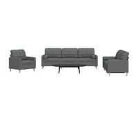 Vidaxl Ensemble De Canapés 3 Pcs Coussins Décoratifs Gris Foncé Tissu Gris