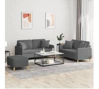 Vidaxl Ensemble De Canapés 3 Pcs Coussins Gris Foncé Tissu Gris