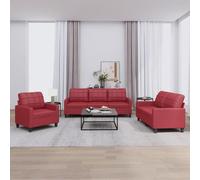 vidaXL Ensemble de canapés 3 pcs et coussins Rouge bordeaux Similicuir