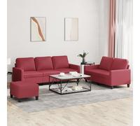 Ensemble de canapés vidaXL 3 pièces et coussins en Similicuir Rouge bordeaux Rouge G