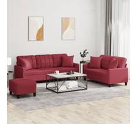 Vidaxl Ensemble De Canapés 3 Pcs Et Coussins Rouge Bordeaux Similicuir Multicolore